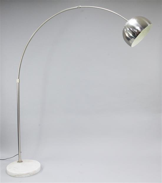 A 20th century floor standing chrome and marble bow lamp, H.6ft 10in.